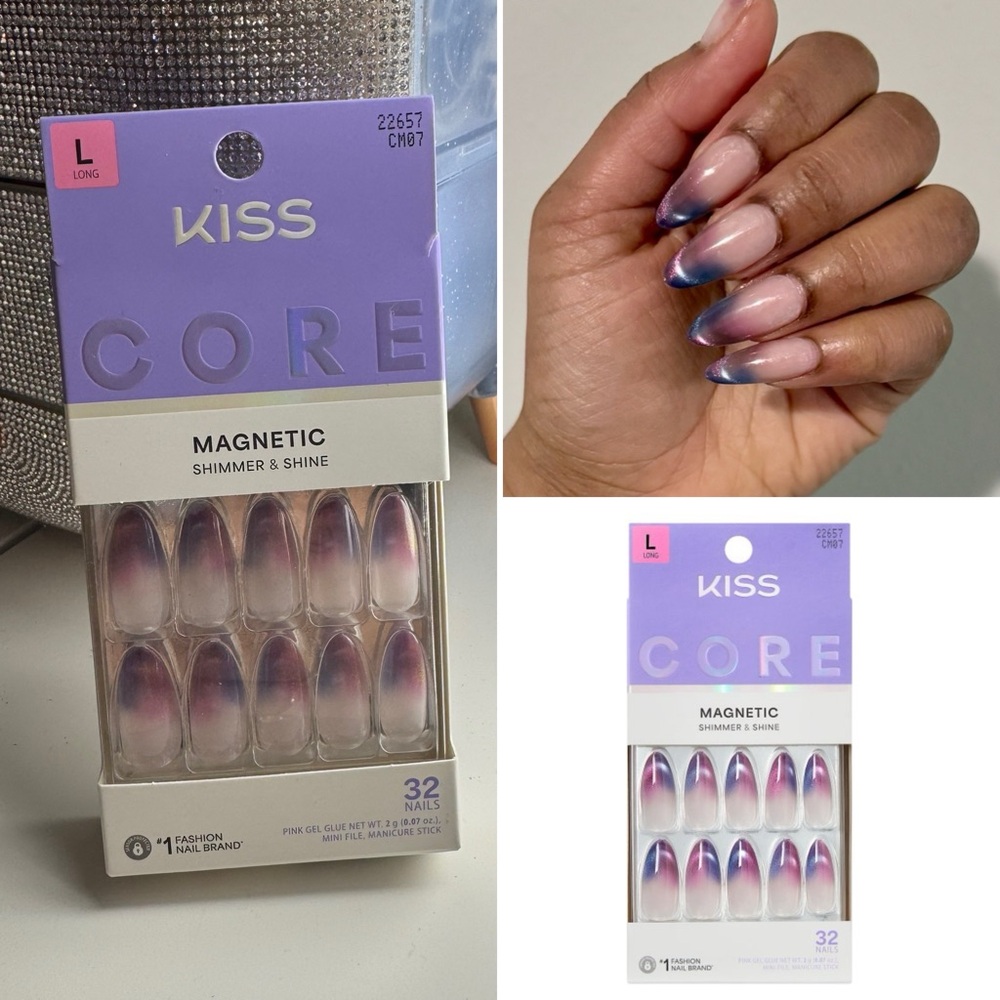 3/$15 KISS CORE Magnetic Press On Nails “Twinkling Stars” Purple Long Round